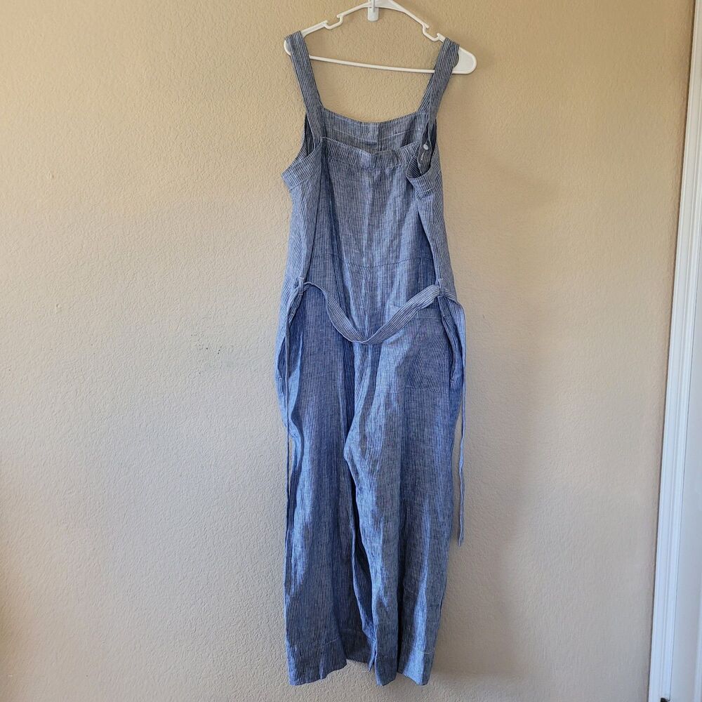 Everlane Linen Picnic Straight Leg Jumpsuit Size 16 Blue Sleeveless Button Front - Picture 8 of 8